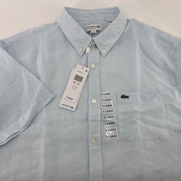Lacoste Other - Lacoste Button Down Shirt Men XL Light Blue 100% Linen Short Sleeve NWT CH5699